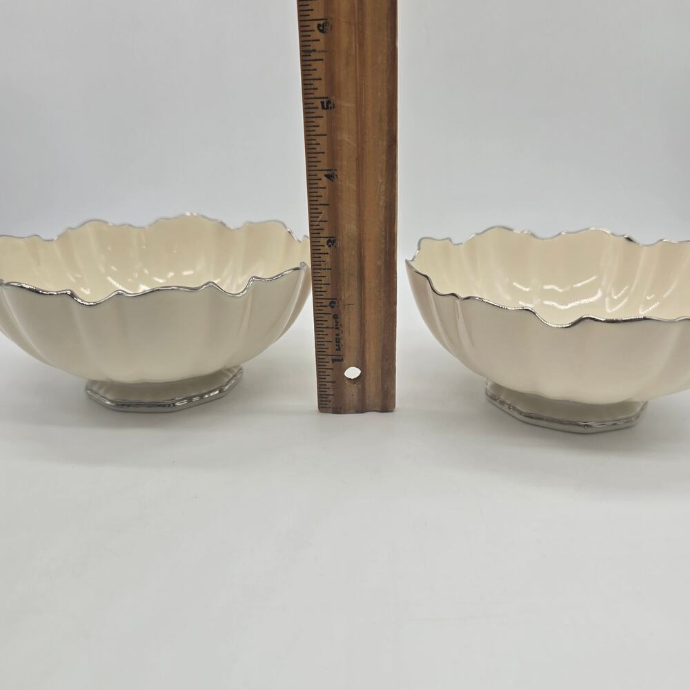 Lenox Symphony Sculpted Pedestal Bowls Platinum Trim Set of 2 USA Candy Nut - Picture 5 of 6